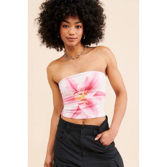 Tyler McGillivary Lily Cropped Tube Top Pink Size Large - Picture 2 of 7